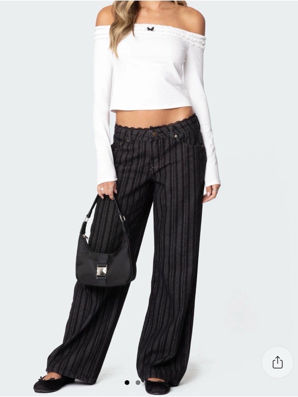 NWT Edikted Black Lace Trim Striped Low Rise Baggy Jeans Size Small